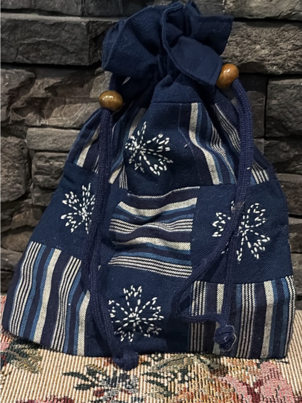 Indigo Sashiko Drawstring Pouch